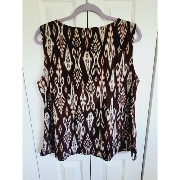 Chico's‎ 3 Southwest Sleeveles Casual Tank Top Shell Browns XL Gathered Neckline - Picture 2 of 6